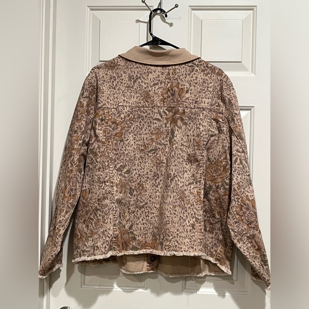 DIANE GILMAN Floral Leopard Print Button-Up Jacket in Taupe and Beige SZ 3X - Picture 4 of 9